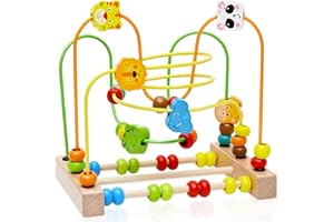Atoylink 2 en 1 Circuit de Motricité Labyrinthe de Perles Abaque Jeux Montessori Jouet en Bois Jeux Motricité Fine Jeux Educatif Préscolaires Cadeau pour Enfant Bébé Garçons Filles 1 2 3 Ans (A)