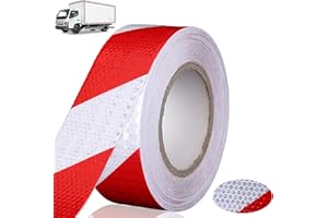XSHAO® Bande Réfléchissante Autocollante 25 m x 5 cm Ruban Reflechissant Adhesif Rouge et Blanc Ruban de Signalisation pour Marquage D'avertissement Sécurité