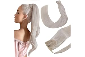 ‎HETTO Hetto 30CM Zopf Echthaar Extensions Platinblond Ponytail Extensions Echthaar Glatt Remy Extensions Zopf Haarverlangerung #60 Blond 30 cm 70g