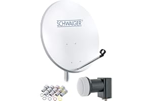 SCHWAIGER 470 Installation Sat Kit Satellite Antenne Satellite Parabole Twin-LNB numérique 8X fiches F 7mm Antenne Sat en Aluminium Kit Complet Gris Clair 55 x 62cm