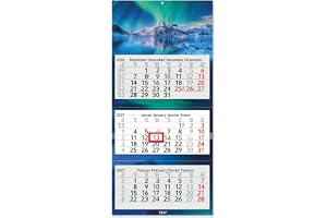 Timr Väggkalender 3 månader 2027 med skjutreglage - tr445 | Norrskensmönster, metallring och nya motiv som årligen väljs ut för våra kalendrar. Stor