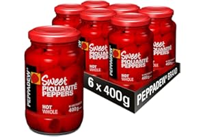 Peppadew Peppers, Sweet Whole Piquanté Peppers, Vegan, Gluten Free, Hot Spice, Perfect for Tapas Dishes, Bar Snacks and Nibbles, Pack of 6 Jars x 400g
