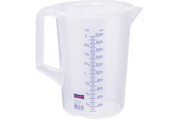 hünersdorff verre doseur 2l | polypropylène (PP) | incassable | lavable au lave-vaisselle | avec poignée | transparent avec graduation bleue | mesure 2000ml