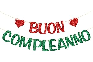 MERRSHIN Buon Compleanno Banner - Italian Themed Birthday Party Garland Supplies - Happy Birthday Party Decorations - Red & Green Glitter