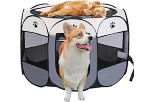 Exquilnova Tragbarer Welpenauslauf, Hundelaufstall Faltbar Laufstall Katzengehege für Wohnung, Welpenlaufstall für Drinnen Wasserdichtes Oxford-Tuch für Hunde Katzen Kaninchen, 74 x 74 x 43 cm (Grau)