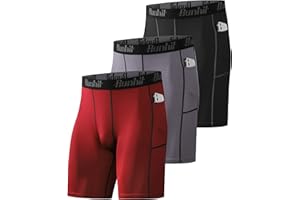 Runhit 3 Pack Compression Shorts Men Sports Underwear Base Layer Spandex Cycling Shorts Mens for Running Workout Gym Rugby Yoga Boxing