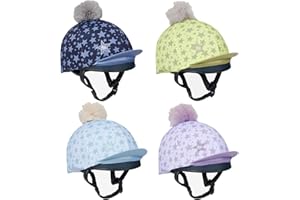 LeMieux Unisex Mini Pompom Hat Silk - Breathable Headwear with 4 Way Stretch Fabric - Snug & Secure Fit - Equestrian Headgear - Star Design - One Size