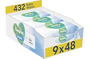 Pampers Harmonie Aqua Baby Wipes Plastic Free 9 Packs of 48 Wipes, 432 Baby Wet Wipes, Help restore natural skin pH, Delicate lotion with 99 percent water