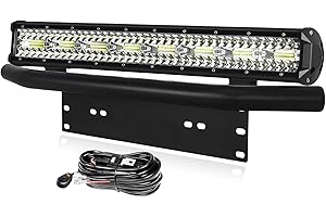PICAA 23 inch 480W Car Led Light Bar with Front Bumper Mounting Bracket and 12v Wiring Harness Cable Kit, Tri Row Offroad 4x4 Light Bars Driving Fog Lamp Work Lights, Flood Spot Combo 6000K White
