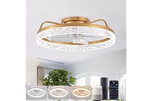 YUNLONG Smart WiFi Plafonnier Ventilateur de Plafond, Compatible avec Alexa, Google, Télécommande, Smart Life, Moderne Lampe Ventilateur Plafond, Dimmable, Réversible 5 Pales, Or