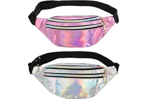 Orssmigs 2 Piezas Riñonera Niña Riñonera Mujer Moda PU Riñonera Holográfica Riñonera Brillante Riñonera Impermeable Ajustable para Viajes, Correr, Senderismo