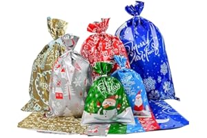 JONAMI Sacchetti Regalo di Natale, 20 Buste Regalo con Cordoncino in 6 Design Natalizi - Borse e Scatole per Doni di Natale. Taglie miste -20Pezzi-