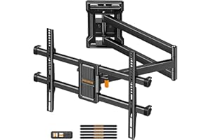 Perlegear Support Mural TV à Bras Long, Support TV à Mouvement Complet pour Téléviseurs de 32-65″, Capacité de Charge de 60 kg, Support TV d'angle avec Pivotement de ±90°, VESA Max 400x400mm, PGMF24B