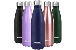 SUNWILL Metal Water Bottle Stainless Steel 500ml, Insulated Reusable Thermal Flask for Cold and Hot Drink, Travel, Sports, Gym