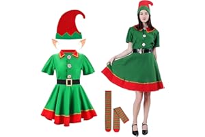 Carnavalife Disfraz Elfo Duende Navidad, Christmas costume, Conjunto Navidad Adulto y Niños, Traje Ayudante Papanoel