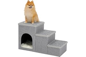 PETEPELA Schody dla psa przenośne schody dla psów drabina domowa dla zwierząt domowych z pudełkiem do przechowywania, 3-stopniowa do kanapy