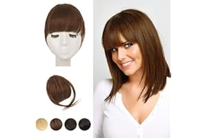 BARSDAR Clip in Fringe Human Hair 100% Real Hair Fringe Extensions Clip in French Bangs Fringe with Temples Clip on Fringe Bangs Real Hair Pieces for women Natural Color Washable/Dye-able 6#