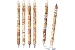 PMUEUFF Penne Cancellabili, Biro Cancellabili, 6pcs Penne Gel, 0,5 MM Cartone Animato Animale Capybara Penna Gel con Gomma Superiore, Regali per la Scuola, Ufficio, Insegnante (Blu)