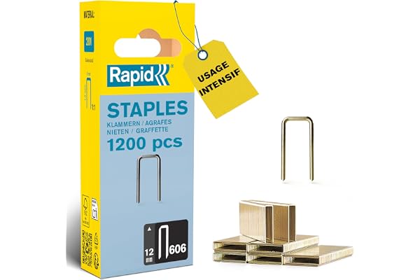 RAPID 40109527, Agrafes haute performance pour matériaux denses, couronne étroite N°606, longueur des branches 12mm, acier galvanisé avec revêtement résine, 1200 pièces, Boîte FSC