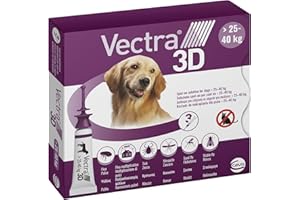 VECTRA 3D Antiparassitario per Cane 3 Pipette Antipulci, Antizecche e Antizanzare per cani 25/40 kg Protegge da Pulci, Zecche, Flebotomi e Mosche