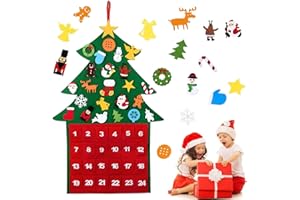 OIOYLEY Calendario Dell'Avvento Natale, Calendario dell'avvento in Feltro, Calendario Avvento per Bambini, Calendario Avvento Presepe, con 24 Ornamenti Parete con Corda per Bambini Natale Regali