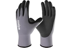 COOLJOB Guanti da lavoro, 3 paia di guanti di sicurezza rivestiti in nitrile, da uomo, con puntini antiscivolo, taglia L, taglia 10 (3 paia L)