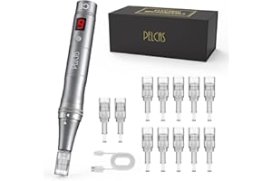 ‎PELCAS PELCAS Dermapen mit 9 Geschwindigkeitsstufen Mikronadelgerät einstellbare Länge Elektrisch Microneedling Pen Schönheit Pen mit 12 Patronen Wiederaufladbar Kabellos Mikronadel Stift