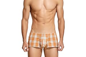 SEAUR Men's Sexy Low Rise Plaid Stripe Boxer Briefs Casual Sleep Lounge Bottoms Shorts Underwear