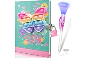 GINMLYDA Pop Diario Secreto Niña con Boligrafo Tinta Invisible de Doble Punta, 80 Hojas Rayadas Mariposa Pop Fidget it Diario con Candado Niño Cuaderno Infantil Regalo Niña 5-12 Años – 19x13.5cm