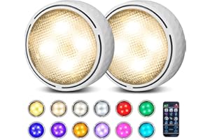 Onumii Veilleuse à pile, RGBW Lampe LED sans fil, Lampe Spot LED, Lampe d'armoire pour pour Penderie/Placard Étagère/Entrée/Cuisine/Passage [Lot de 2 Blanc]