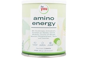 ‎FOR YOU amino energy Limette - Pre-Workout-Booster - 350g Aminosäuren Pulver mit Citrullin Malat, Dextrin, L-Tyrosin, Taurin, Koffein aus Mate-Tee Extrakt - für mehr Energie Konzentration