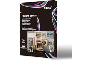 akaca Toile Imprimable A4 20 Feuilles Pour Imprimantes jet d'encre 400 gsm 100% Polycoton toile de simulation Blanc Imperméable et Anti-déchirure