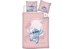 AYMAX Disney Stitch różowy komplet pościeli, 100% bawełna, poszwa na kołdrę 140 x 200 cm i poszewka na poduszkę 65 x 65 cm
