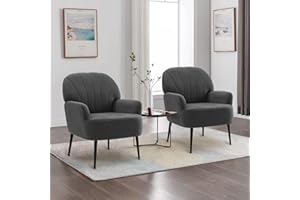 ‎IWMH IWMH Sessel Wohnzimmer, Loungesessel Bequem mit Armlehnen aus Kunstpelz, Modern Schlafzimmer Lesesessel mit Metallbeinen, Dunkelgrau*2