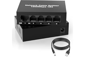 SUEJEZT RJ45 Switch Réseau 5 Ports Gigabit, Commutateur Réseau Ethernet avec Adaptateur de câble d'alimentation USB pour Cat7/Cat6/Cat5e/Cat5, Répartiteur Réseau 1 à 4 Ethernet 1000Mbps Plug and Play
