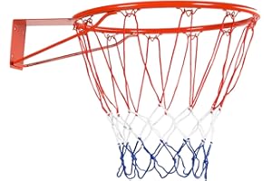 GYMAX Wall Mounted Basketball Hoop, Indoor Outdoor Basketball Rim Replacement with Net, Double Spring and Fixtures, Heavy-Duty Professorial Basketball Ring Goal for Kids Adults