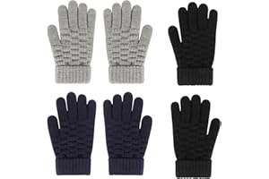 JUPSK Kinder Winterhandschuhe Fingerhandschuhe Gestrickte Vollfinger Warme Handschuhe für Mädchen Jungen, 4-9 Jahre Alt, Einheitsfarbe Radhandschuhe 6 Paare