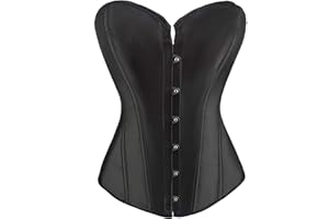 RHISLEO Women Satin Plain Pure Black Bustier Top Burlesque Basque Shaper Boned Corset