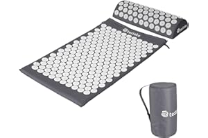 TecTake Tapis d'Acupression de Fleurs Tapis Fakir de Détente Matelas de Massage 74 cm x 43 cm x 2,5 cm + 1 Coussin + 1 Sac - Diverses Couleurs - (Gris | n° 402813)