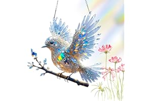 HURPAE Crystal Sky Bluebird Stained Art Ornament,2D Flat Hanging Garden Ornaments Outdoor,Crystal Bird Sun Catcher,Stained Glass Decorations,for Windows Hanging,Crystals Art Gift for Lovers(Bluebird)