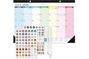 Benjia Calendario da tavolo 2024-2025 anno accademico luglio 2024-dicembre 2025, 18 mesi, calendario da parete mensile grande, con copertura protettiva in plastica (Colorato, 43x30 cm)