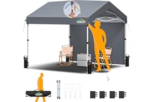 COBIZI Carpa Plegable 3x3m, Carpa Garaje Emergentes de un Solo Toque con 1 Paredes Laterales Impermeable Protección UV, Cenadores para Jardin Fiestas Camping Playa Pergolas (3 por 3m Gris)