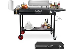 DONWEI Portable Grill Cart Stand,Universal Cart for Weber Q, Ninja Woodfire, Blackstone | Fits 17 & 22 Inch Tabletop Grills | Portable Grill Table