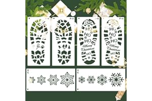 LYPER 6 Stück Schneeflocke und Weihnachtsmann Fußabdruck Schablone - 12x5,5 Zoll, wiederverwendbare Kunststoff Handwerk Zeichnung Malvorlage zum Sprühen Fenstertür Holz Weihnachtskarte DIY Dekoration