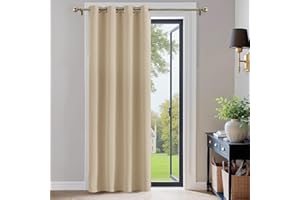PONY DANCE Biscotti Beige Eyelet Door Curtain - Bedroom Window Curtain Drapes for Room Darkening Solid Drape & Energy Saving, 1 Panel, Wide 42 Inch by Drop 84 Inch