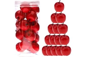 Meiwlong 27 Pcs Artificial Small Plastic Apples,1.5 Inch Mini Fake Red Apples for Decoration,Decorative Fake Fruit for Home Kitchen Festival Party Christmas Ornament