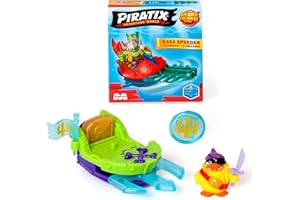 PIRATIX ADVENTURE WORLD Série PIRATIX L’île aux Requins– Speeder des Mers. Bateau monoplaces Piratix.Contient Speeder des Mers, Piratix,Accessoire Cristal, trésor, Drapeau Exclusif