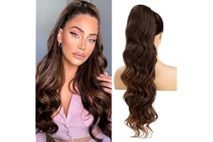 YEESHEDO Longue extension de cheveux de queue de cheval naturel ondulée ponytail pour femmes, Noir aux brun highlights cordon postiches Clip en queue de cheval postiche