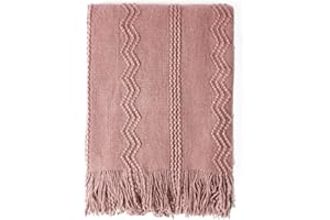 BOURINA Textured Solid Soft Sofa Throw Couch Cover Knitted Decorative Blanket, Coral Pink, 127x152cm