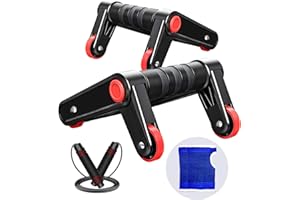 AOUZEA 2 en 1 Asa para Flexiones con Función de Rueda Abdominal - Rodillo Plegable - Viene con Mango Antideslizante y Cómodo, Guantes Antideslizantes, Cuerda de Alambre Para Saltar